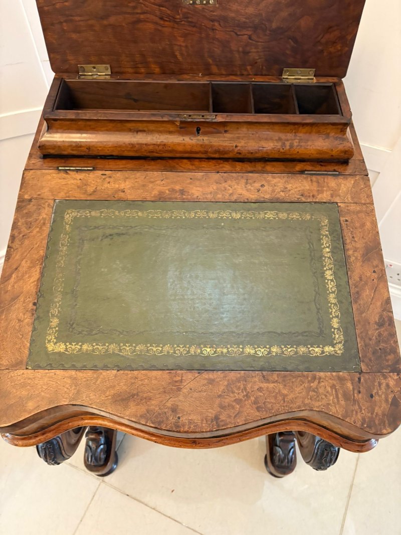 Antique Victorian Quality Burr Walnut Freestanding Davenport - Image 8